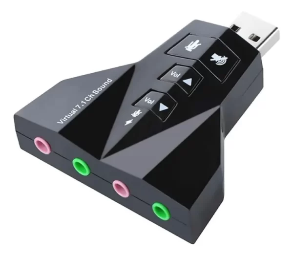 Adaptador USB 7.1 canais adaptador de áudio para laptop PC preto